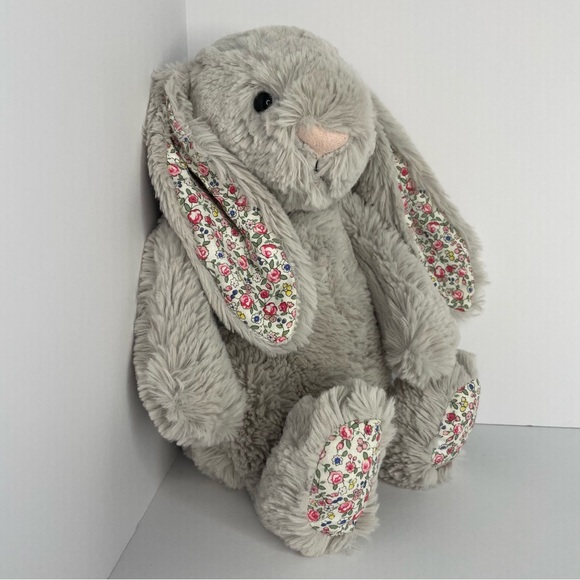 Jellycat London Silver Blossom Bunny Gray Soft Medium 12” HTF Plush - Picture 3 of 16